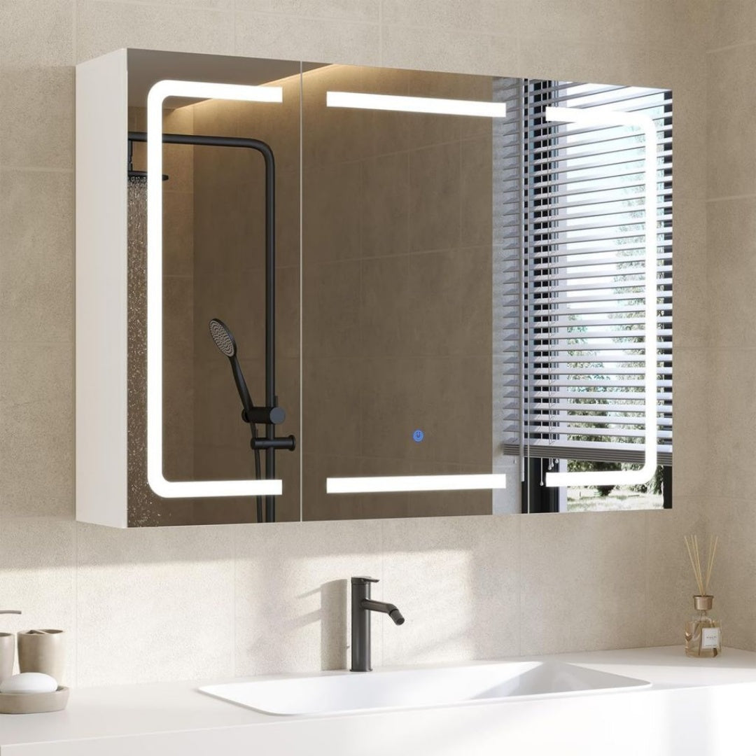 Con LED Armadietti a specchio Bianco